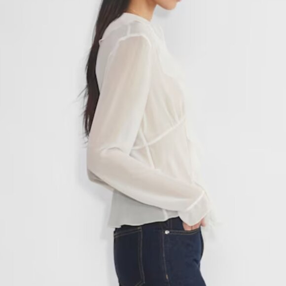 Aritzia Wilfred Frenchy Blouse V-neck chiffon ruffle blouse Size XL - Picture 3 of 10